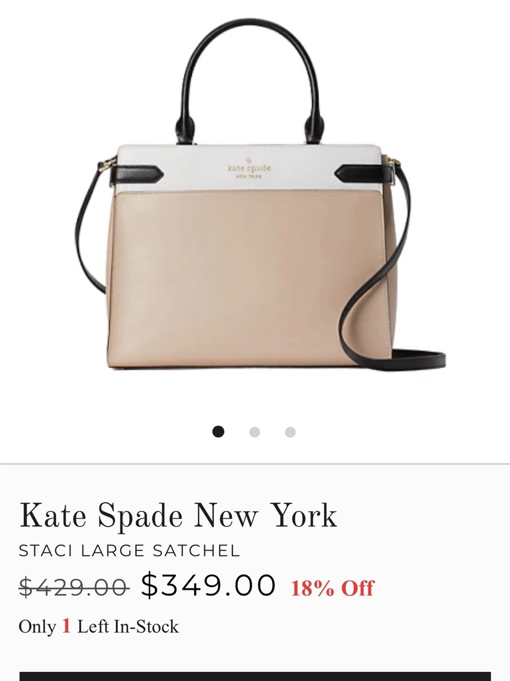 Kate Spade Large Leather Satchel in Blush, White & Black - Picture 11 of 12